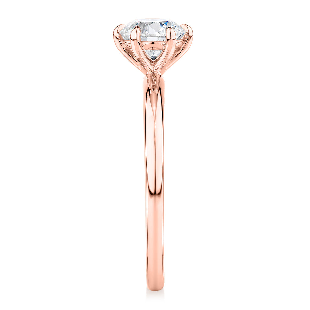 Premium Certified Lab-Grown Diamond, 1.00 carat round brilliant solitaire engagement ring in 14 carat rose gold