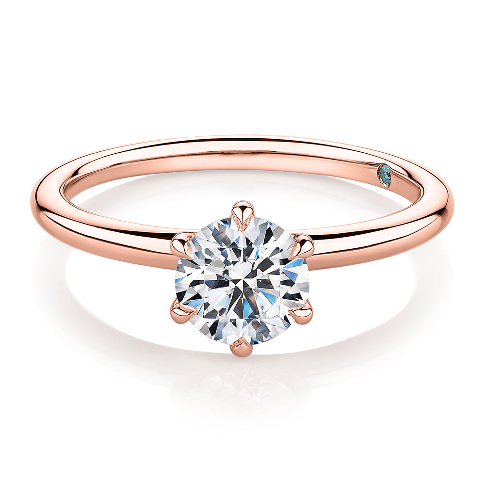 Premium Certified Laboratory Created Diamond, 1.00 carat round brilliant solitaire engagement ring in 14 carat rose gold