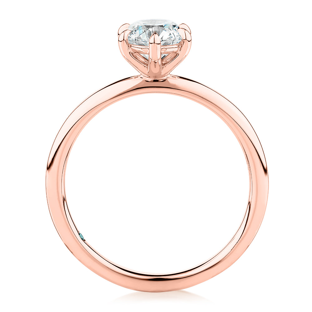 Premium Certified Laboratory Created Diamond, 1.00 carat round brilliant solitaire engagement ring in 14 carat rose gold