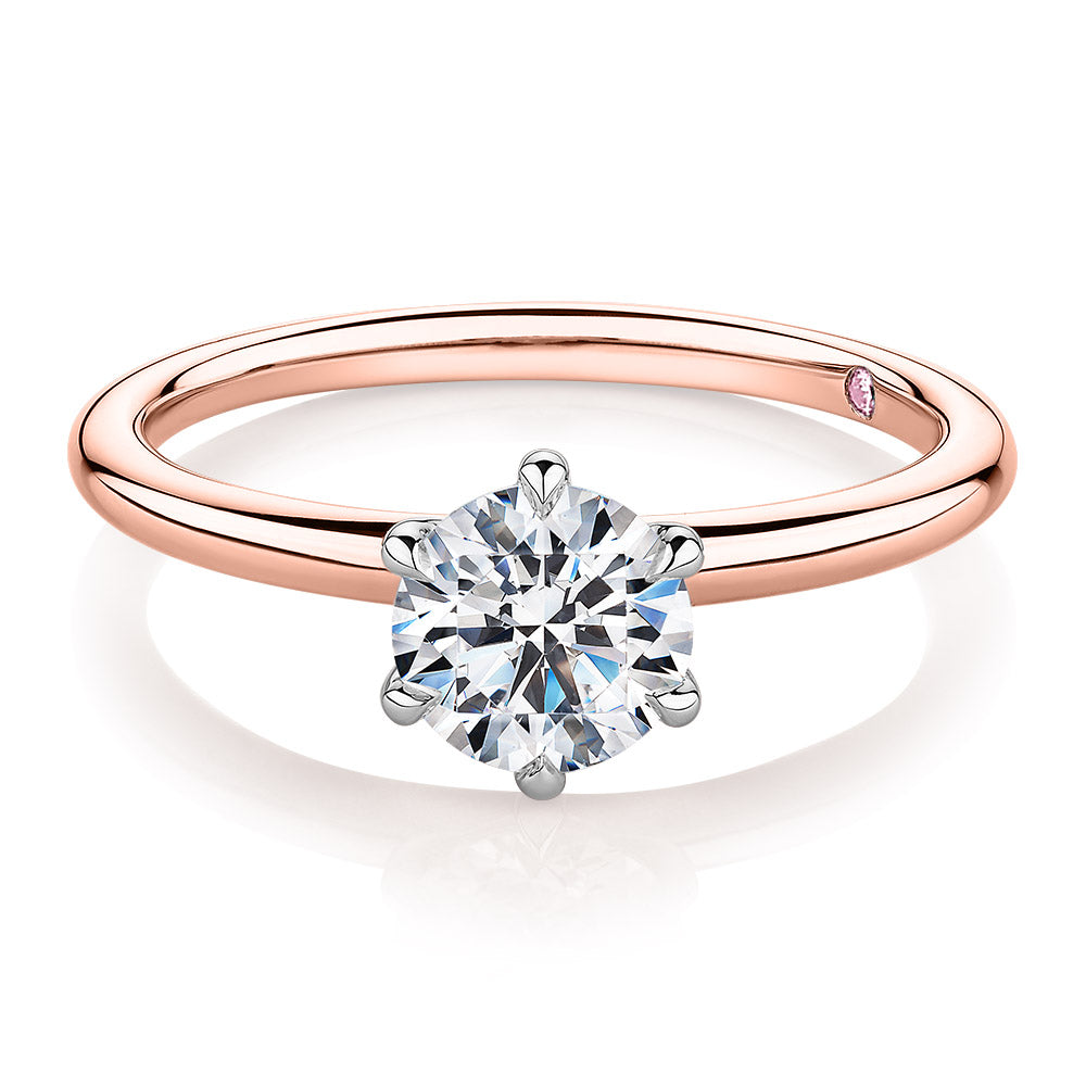 Premium Certified Lab-Grown Diamond, 1.00 carat round brilliant solitaire engagement ring in 14 carat rose and white gold