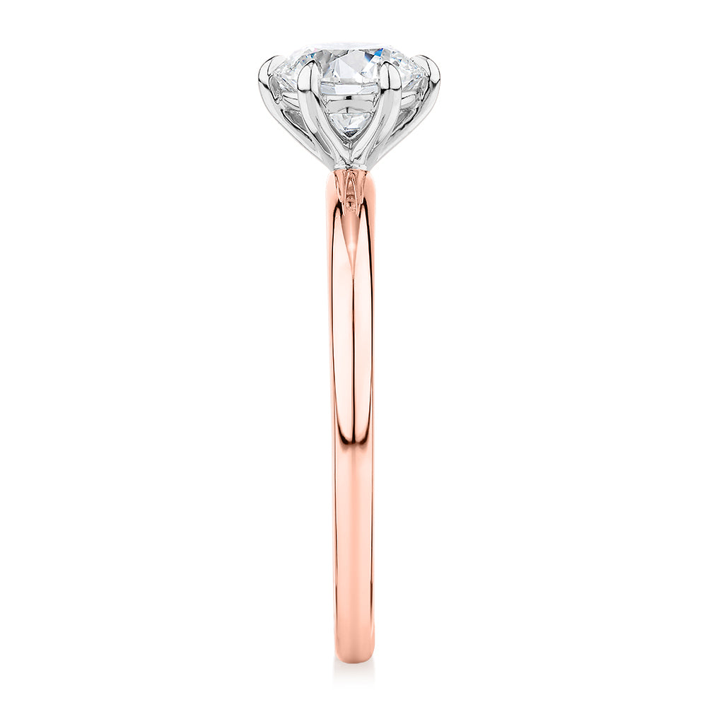 Premium Certified Lab-Grown Diamond, 1.00 carat round brilliant solitaire engagement ring in 14 carat rose and white gold