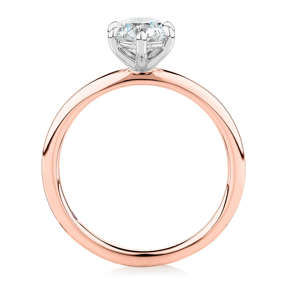 Premium Certified Lab-Grown Diamond, 1.00 carat round brilliant solitaire engagement ring in 14 carat rose and white gold