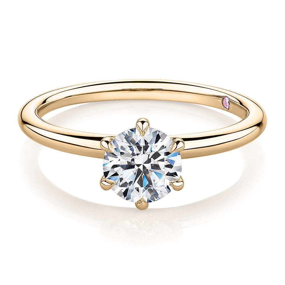 Premium Certified Lab-Grown Diamond, 1.00 carat round brilliant solitaire engagement ring in 14 carat yellow gold