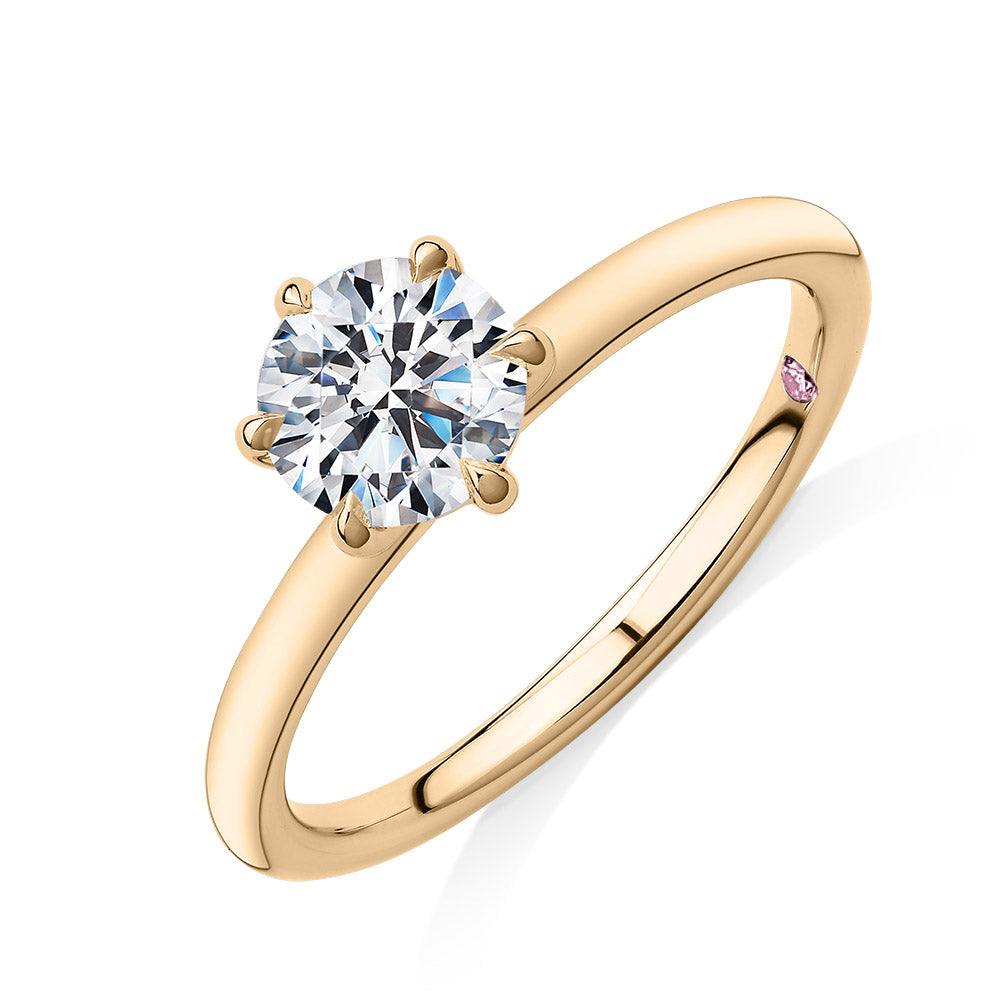 Premium Certified Lab-Grown Diamond, 1.00 carat round brilliant solitaire engagement ring in 14 carat yellow gold