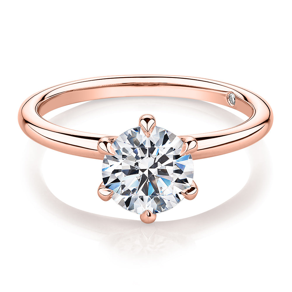 Signature Simulant Diamond 1.50 carat* round brilliant solitaire engagement ring in 14 carat rose gold