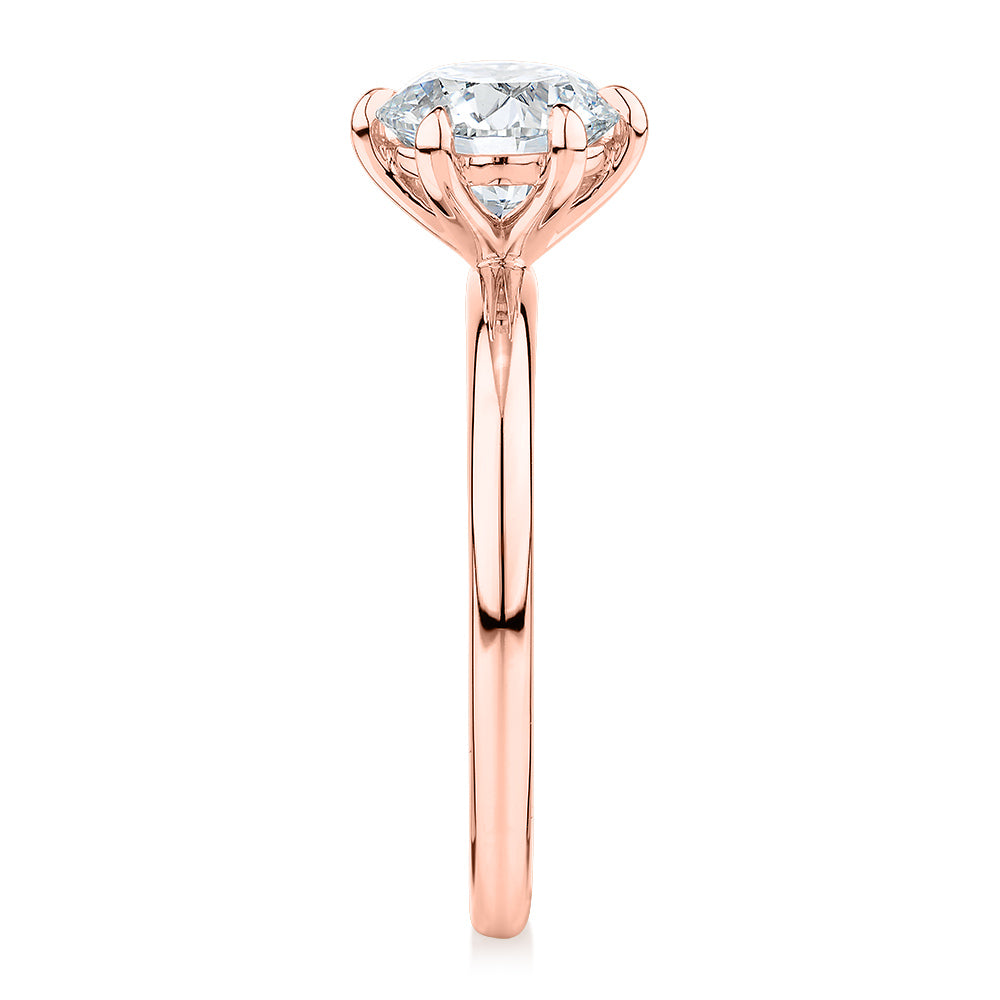 Signature Simulant Diamond 1.50 carat* round brilliant solitaire engagement ring in 14 carat rose gold