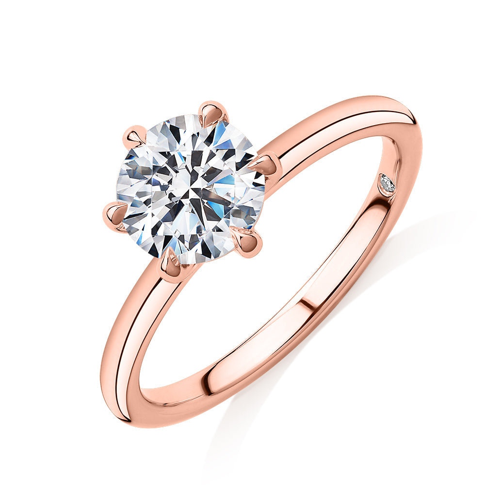 Signature Simulant Diamond 1.50 carat* round brilliant solitaire engagement ring in 14 carat rose gold