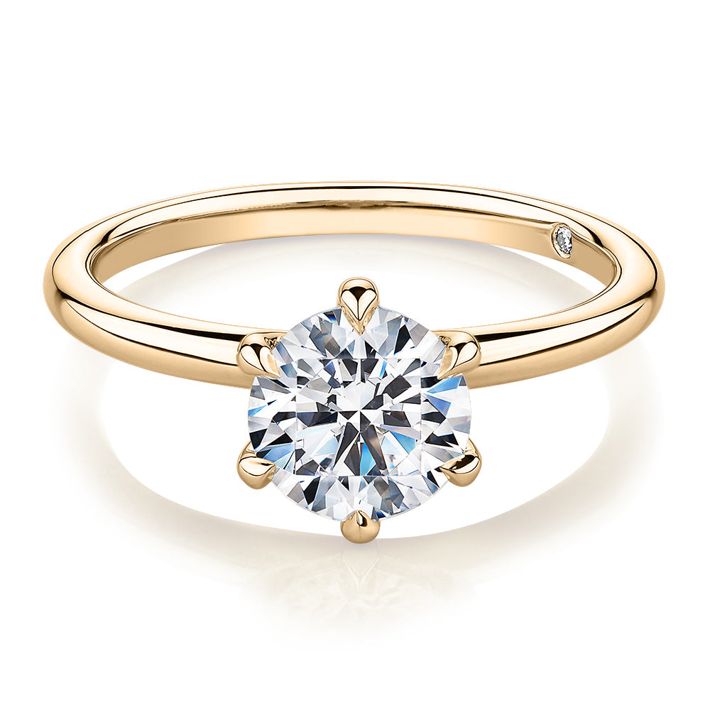 Signature Simulant Diamond 1.50 carat* round brilliant solitaire engagement ring in 14 carat yellow gold
