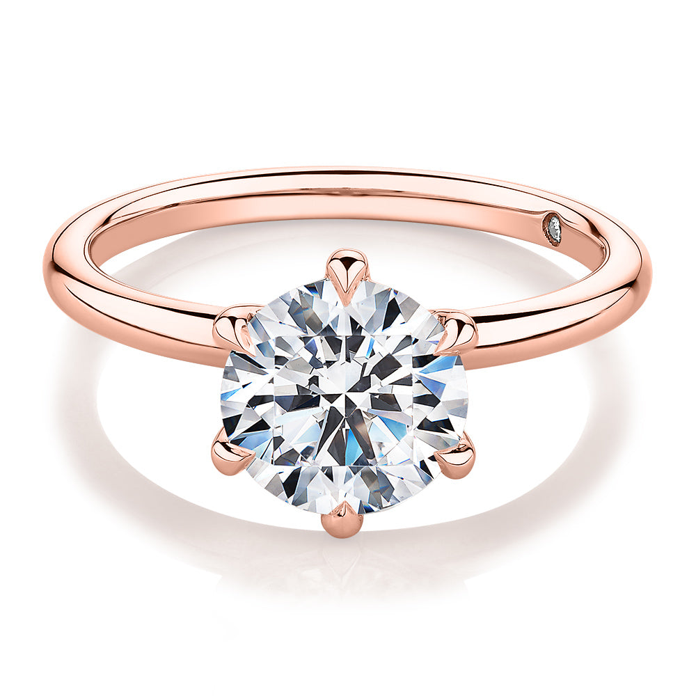 Signature Simulant Diamond 2.00 carat* round brilliant solitaire engagement ring in 14 carat rose gold