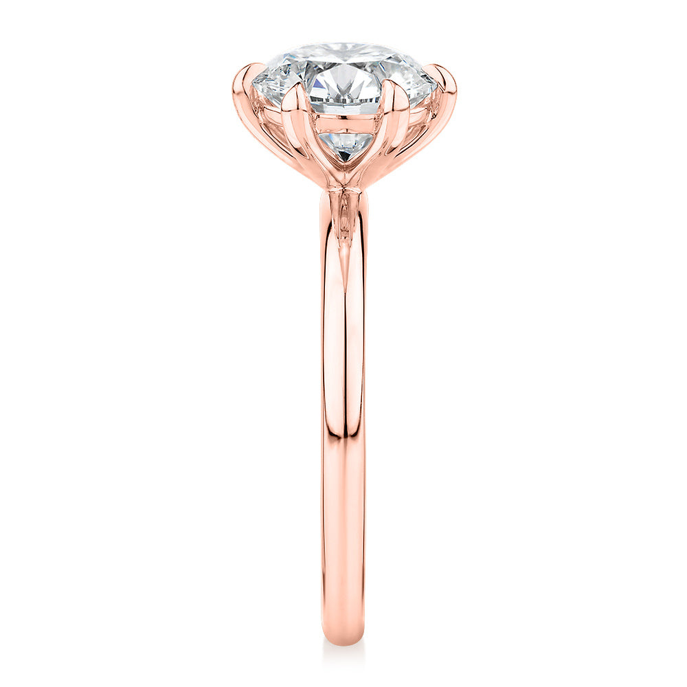 Signature Simulant Diamond 2.00 carat* round brilliant solitaire engagement ring in 14 carat rose gold