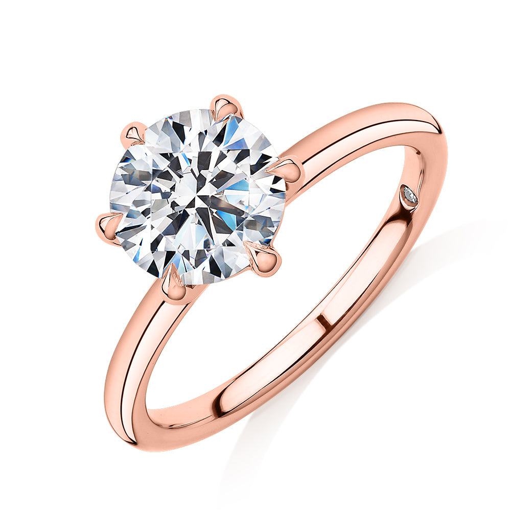 Signature Simulant Diamond 2.00 carat* round brilliant solitaire engagement ring in 14 carat rose gold