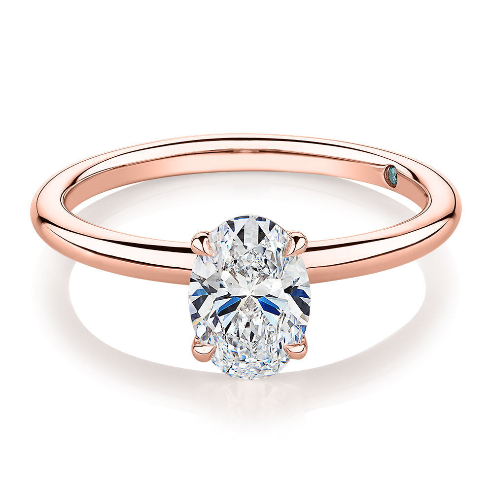 Premium Certified Lab-Grown Diamond, 1.00 carat oval solitaire engagement ring in 14 carat rose gold