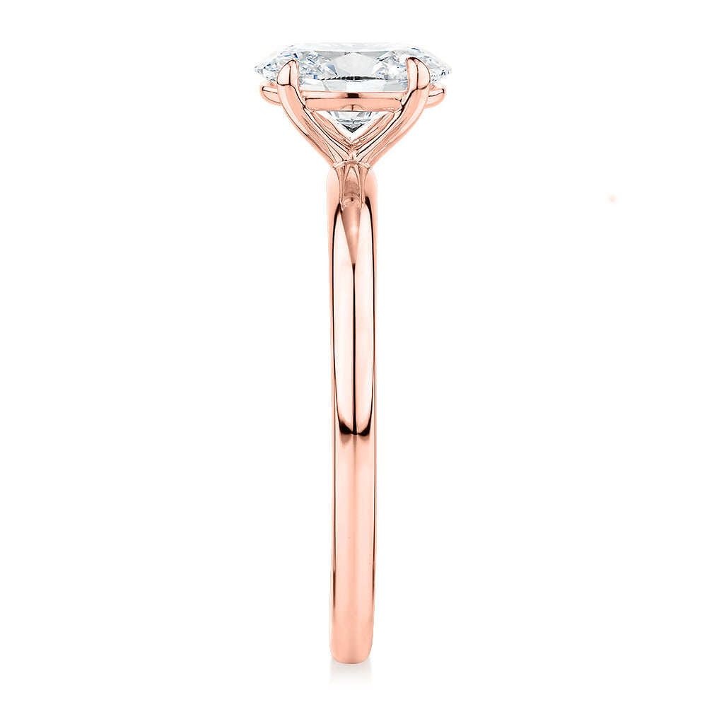 Premium Certified Laboratory Created Diamond, 1.00 carat oval solitaire engagement ring in 18 carat rose gold