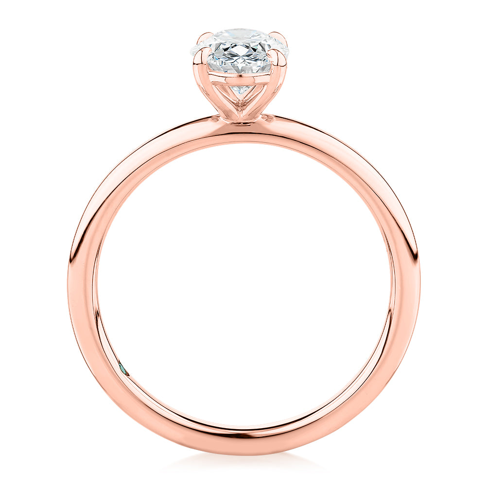 Premium Certified Laboratory Created Diamond, 1.00 carat oval solitaire engagement ring in 18 carat rose gold