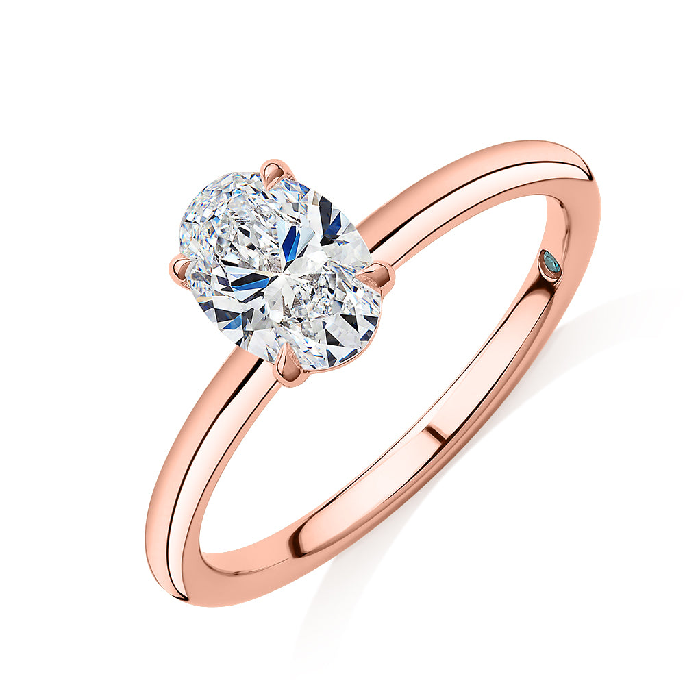 Premium Certified Laboratory Created Diamond, 1.00 carat oval solitaire engagement ring in 18 carat rose gold