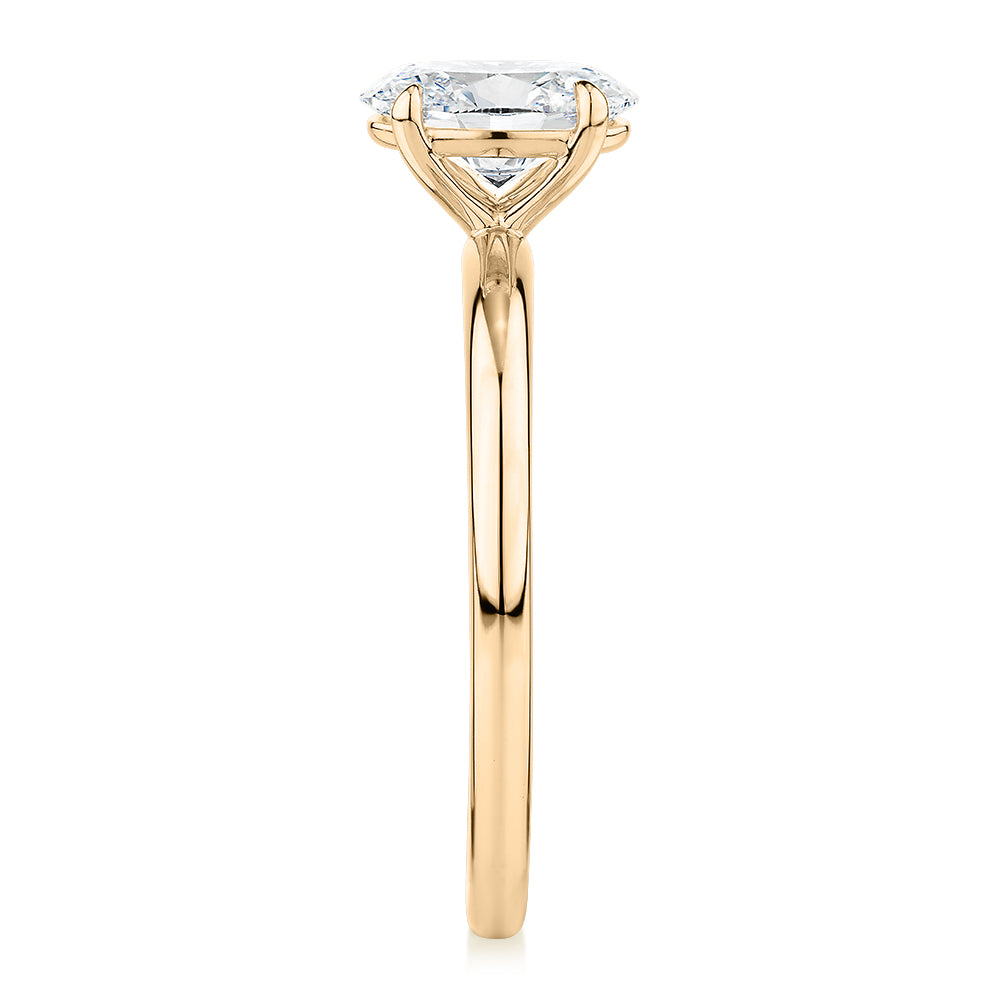 Premium Certified Lab-Grown Diamond, 1.00 carat oval solitaire engagement ring in 14 carat yellow gold