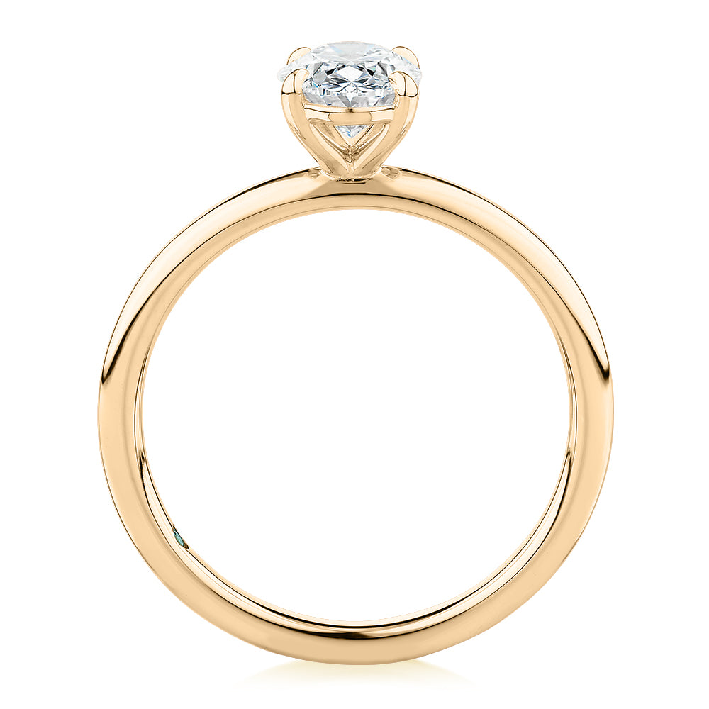 Premium Certified Lab-Grown Diamond, 1.00 carat oval solitaire engagement ring in 14 carat yellow gold