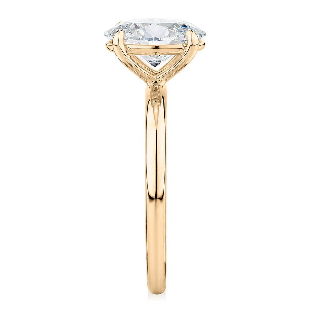 Premium Certified Lab-Grown Diamond, 2.00 carat oval solitaire engagement ring in 14 carat yellow gold