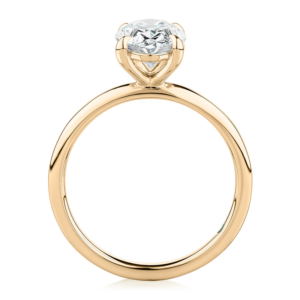 Premium Certified Lab-Grown Diamond, 2.00 carat oval solitaire engagement ring in 14 carat yellow gold