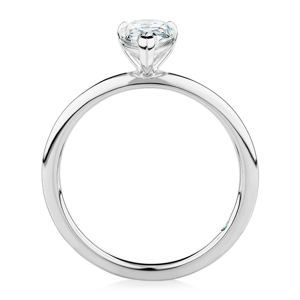 Premium Certified Lab-Grown Diamond, 1.00 carat pear solitaire engagement ring in 18 carat white gold