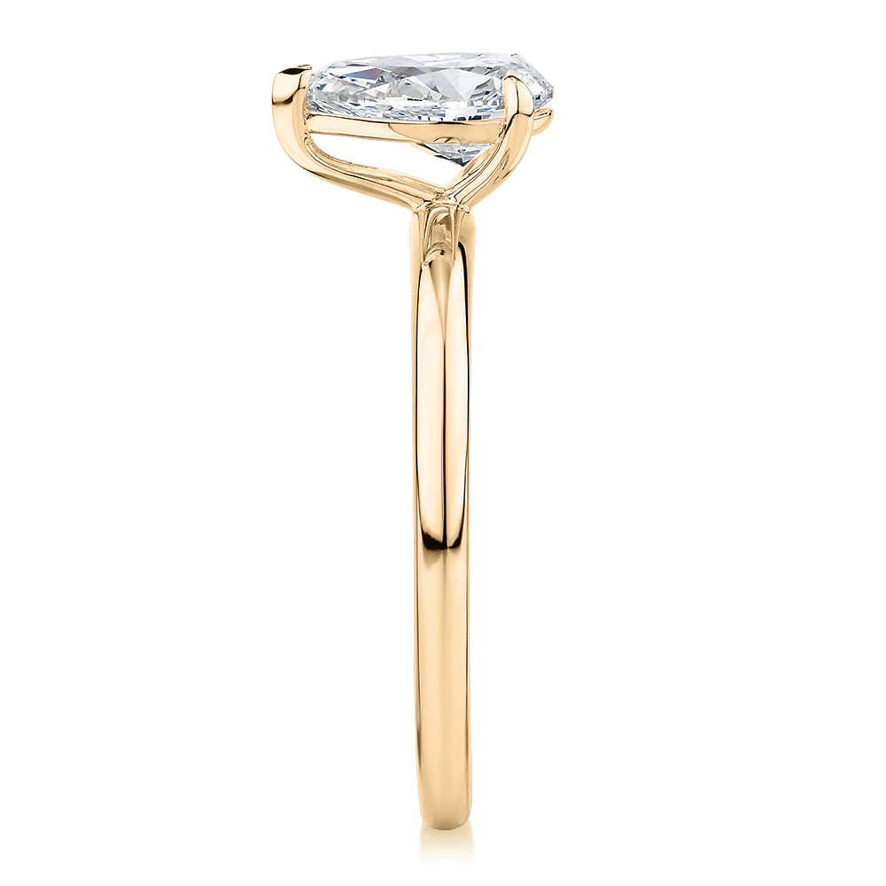 Signature Simulant Diamond 1.00 carat* pear solitaire engagement ring in 14 carat yellow gold