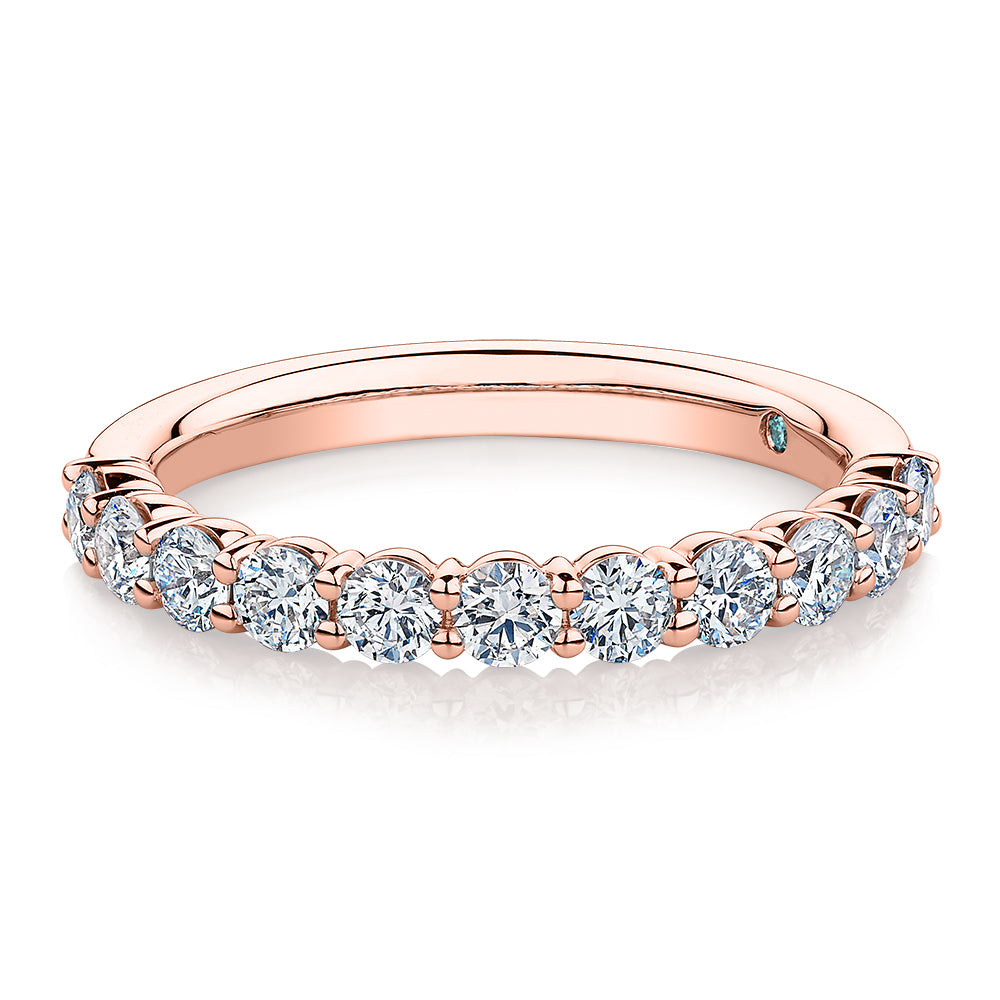 Premium Lab-Grown Diamond, 0.90 carat TW round brilliant wedding or eternity band in 14 carat rose gold