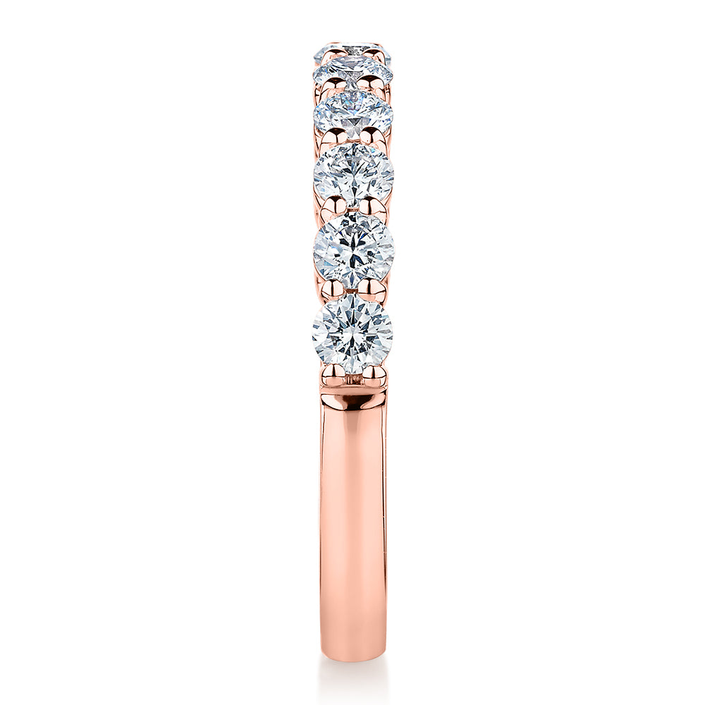 Premium Lab-Grown Diamond, 0.90 carat TW round brilliant wedding or eternity band in 14 carat rose gold