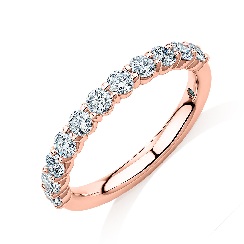 Premium Lab-Grown Diamond, 0.90 carat TW round brilliant wedding or eternity band in 14 carat rose gold