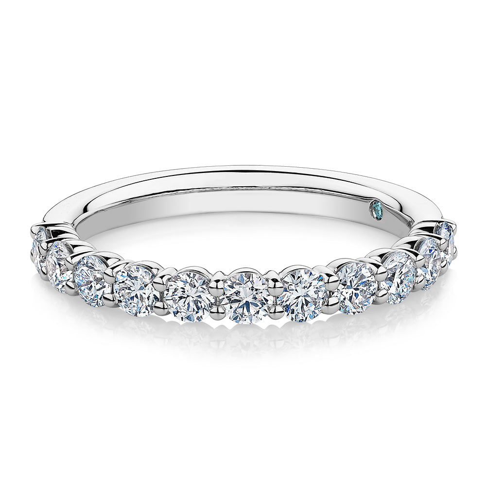 Premium Lab-Grown Diamond, 0.90 carat TW round brilliant wedding or eternity band in 14 carat white gold