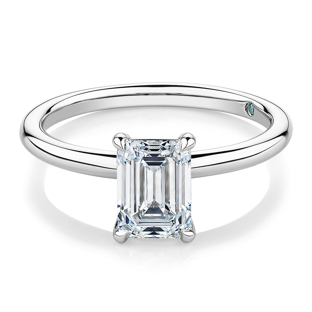 Premium Certified Lab-Grown Diamond, 1.50 carat emerald cut solitaire engagement ring in platinum