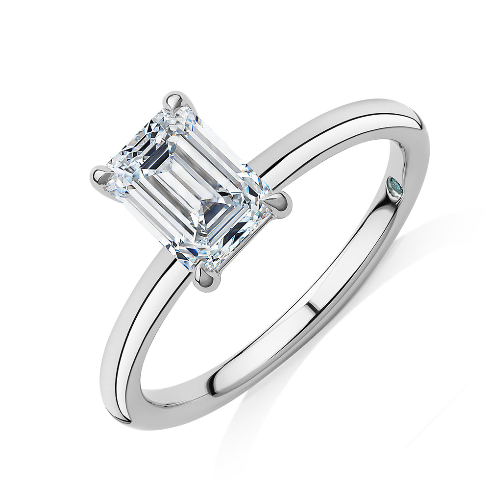 Premium Certified Lab-Grown Diamond, 1.50 carat emerald cut solitaire engagement ring in platinum