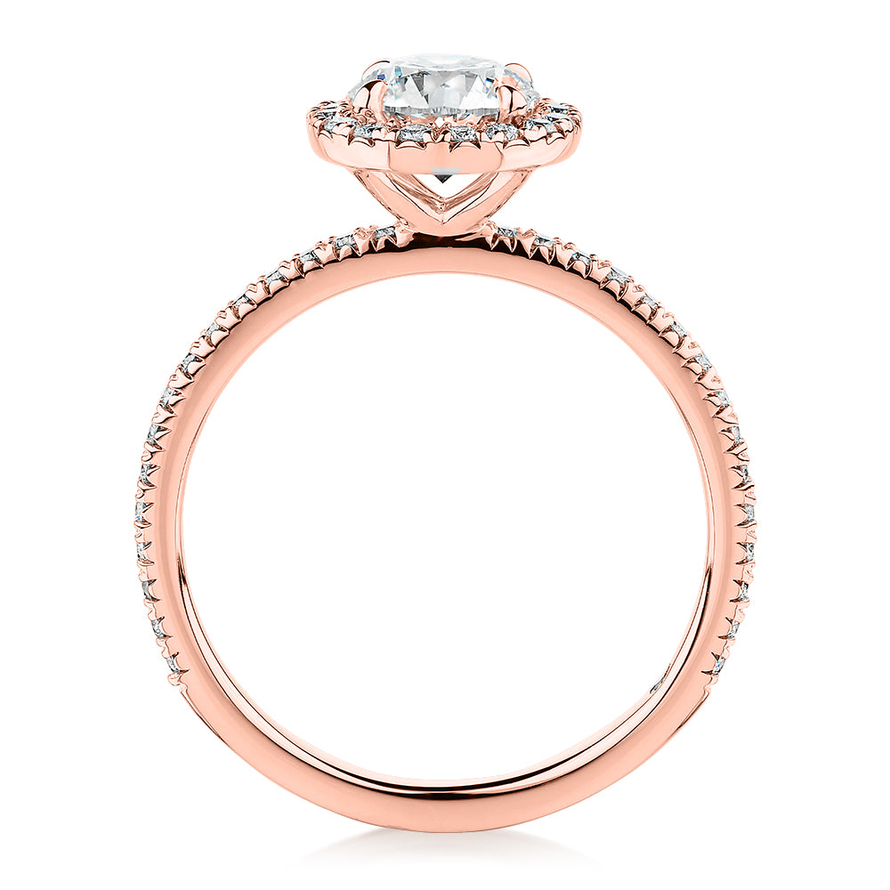 Signature Simulant Diamond 1.40 carat* TW round brilliant halo engagement ring in 14 carat rose gold