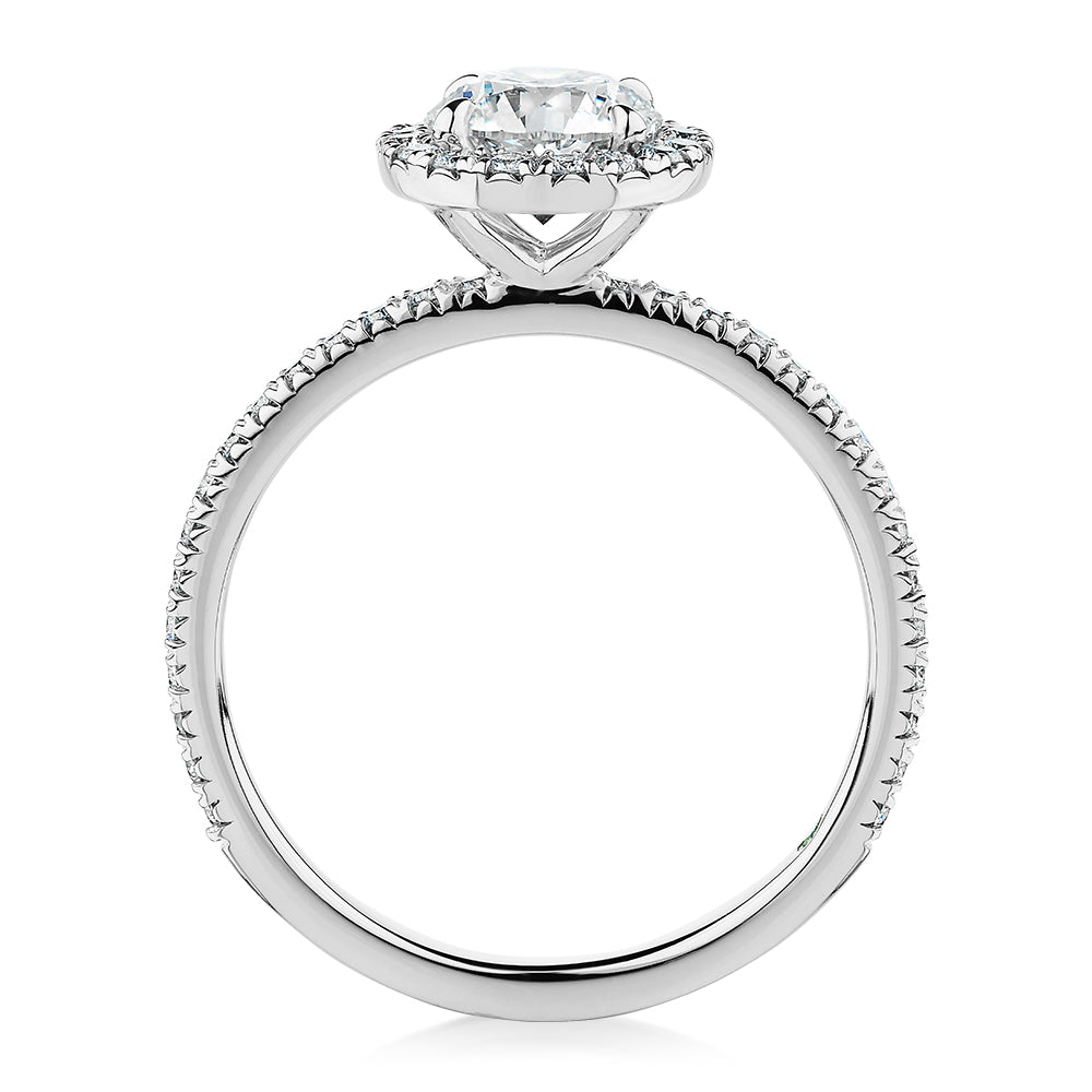 Premium Certified Lab-Grown Diamond, 1.40 carat TW round brilliant halo engagement ring in 18 carat white gold