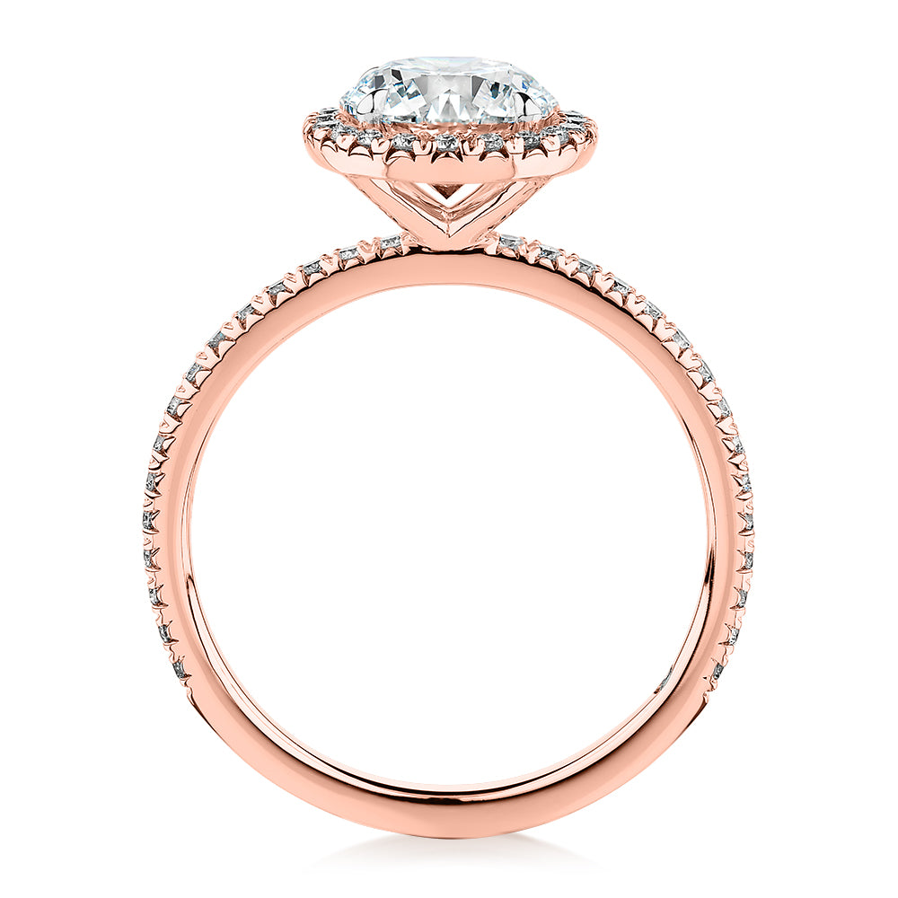 Signature Simulant Diamond 1.88 carat* TW round brilliant halo engagement ring in 14 carat rose gold