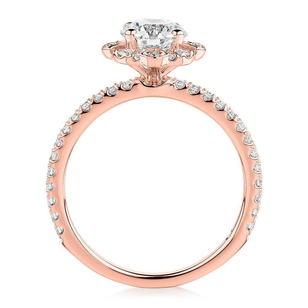 Signature Simulant Diamond 1.40 carat* TW round brilliant halo engagement ring in 14 carat rose gold