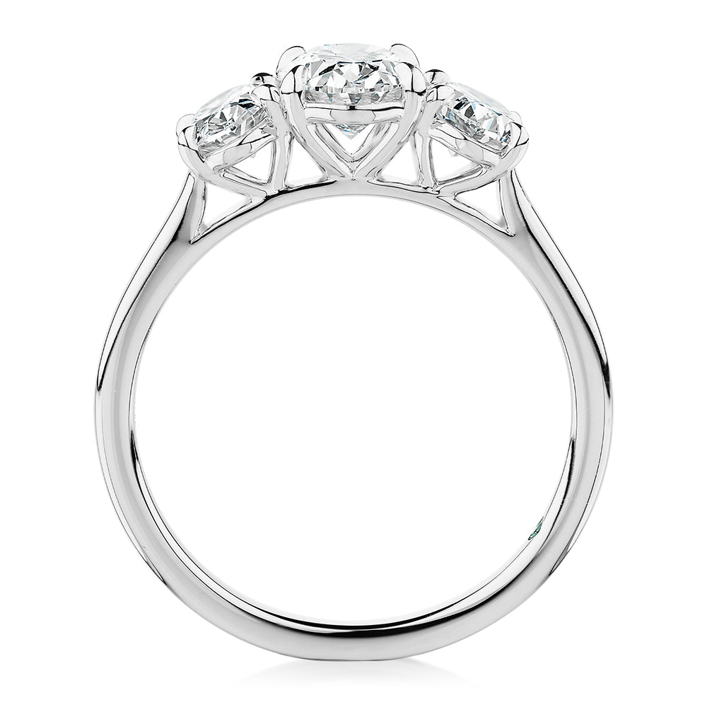 Premium Certified Lab-Grown Diamond, 1.87 carat TW oval three stone ring in 14 carat white gold