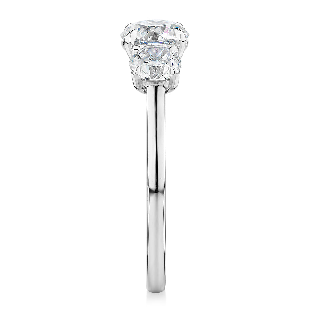 Premium Certified Laboratory Created Diamond, 1.86 carat TW round brilliant three stone ring in platinum