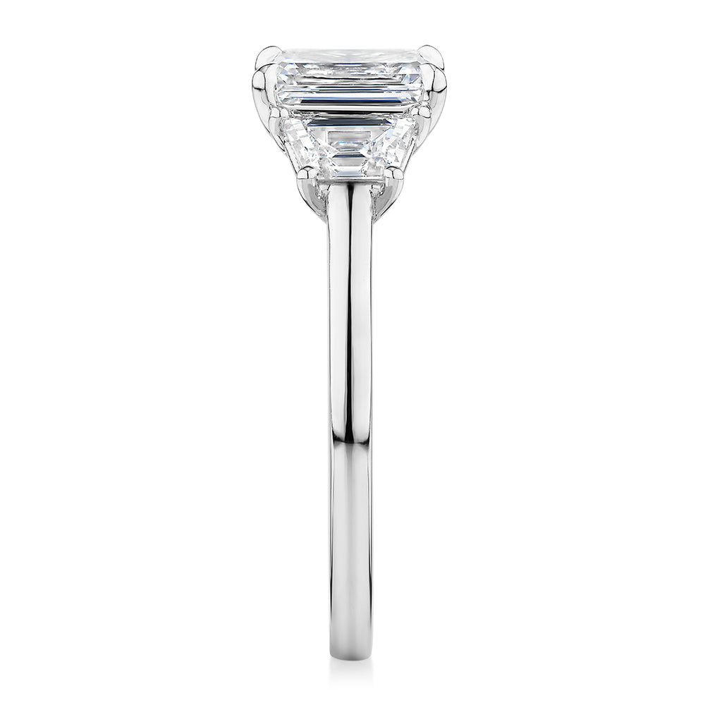 Premium Certified Lab-Grown Diamond, 1.87 carat TW emerald cut three stone ring in platinum