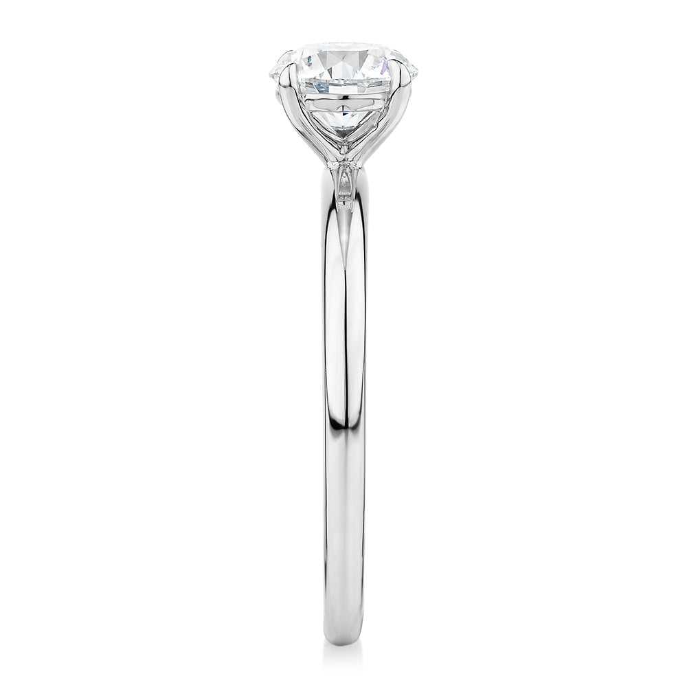 Premium Certified Laboratory Created Diamond,  1.00 carat round brilliant solitaire engagement ring in 14 carat white gold