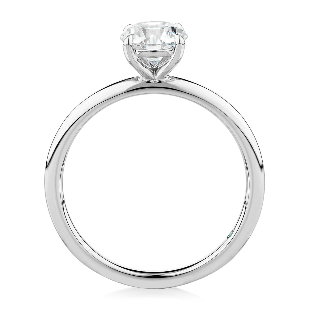 Premium Certified Laboratory Created Diamond,  1.00 carat round brilliant solitaire engagement ring in 14 carat white gold
