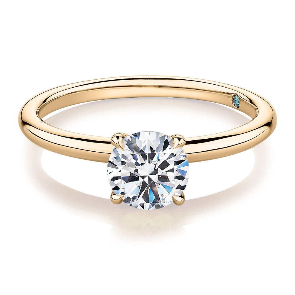 Premium Certified Lab-Grown Diamond, 1.00 carat round brilliant solitaire engagement ring in 14 carat yellow gold