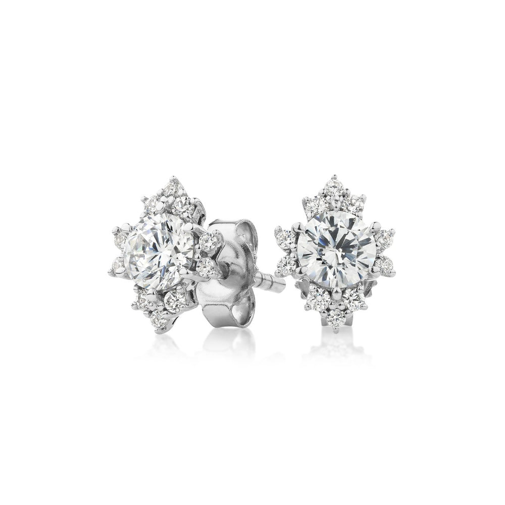 Round Brilliant stud earrings with 0.6 carats* of diamond simulants in 10 carat white gold