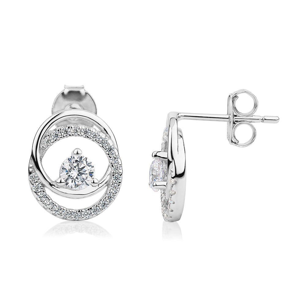 Round Brilliant diamond simulant fancy earrings in sterling silver