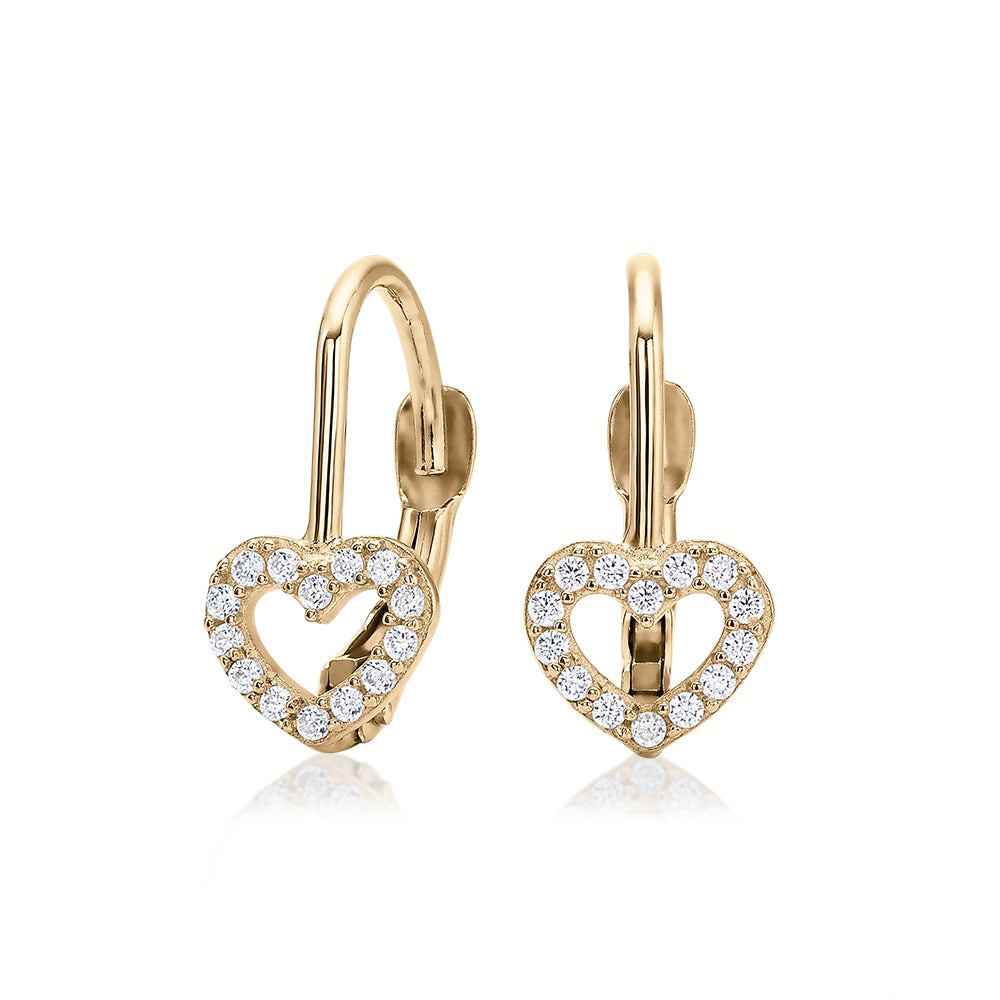 Round Brilliant drop earrings with diamond simulants in 10 carat yellow gold