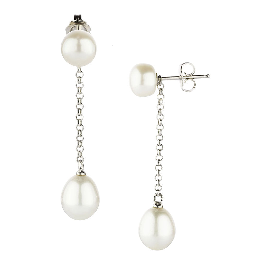 Cultured freshwater pearl drop earrings in sterling silver