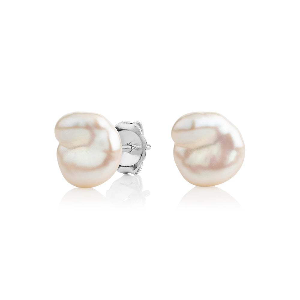 Cultured freshwater baroque pearl 8mm stud earrings in sterling silver