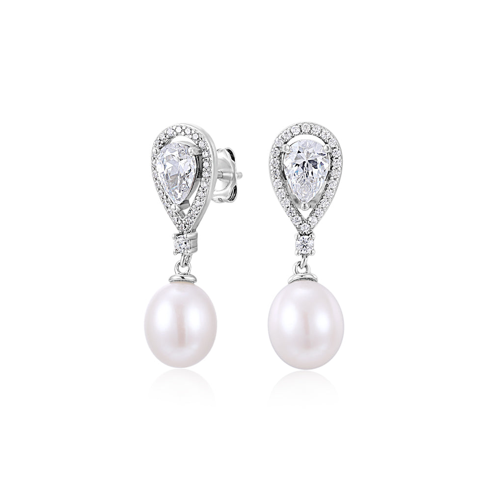 Cultured freshwater pearl drop earrings in sterling silver