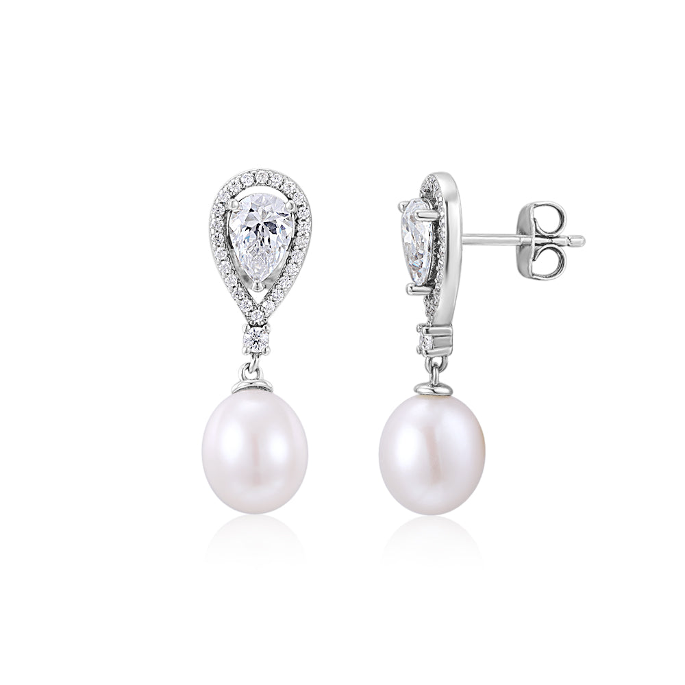 Cultured freshwater pearl drop earrings in sterling silver