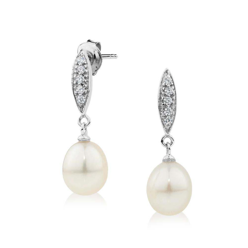 Cultured freshwater pearl drop earrings in sterling silver