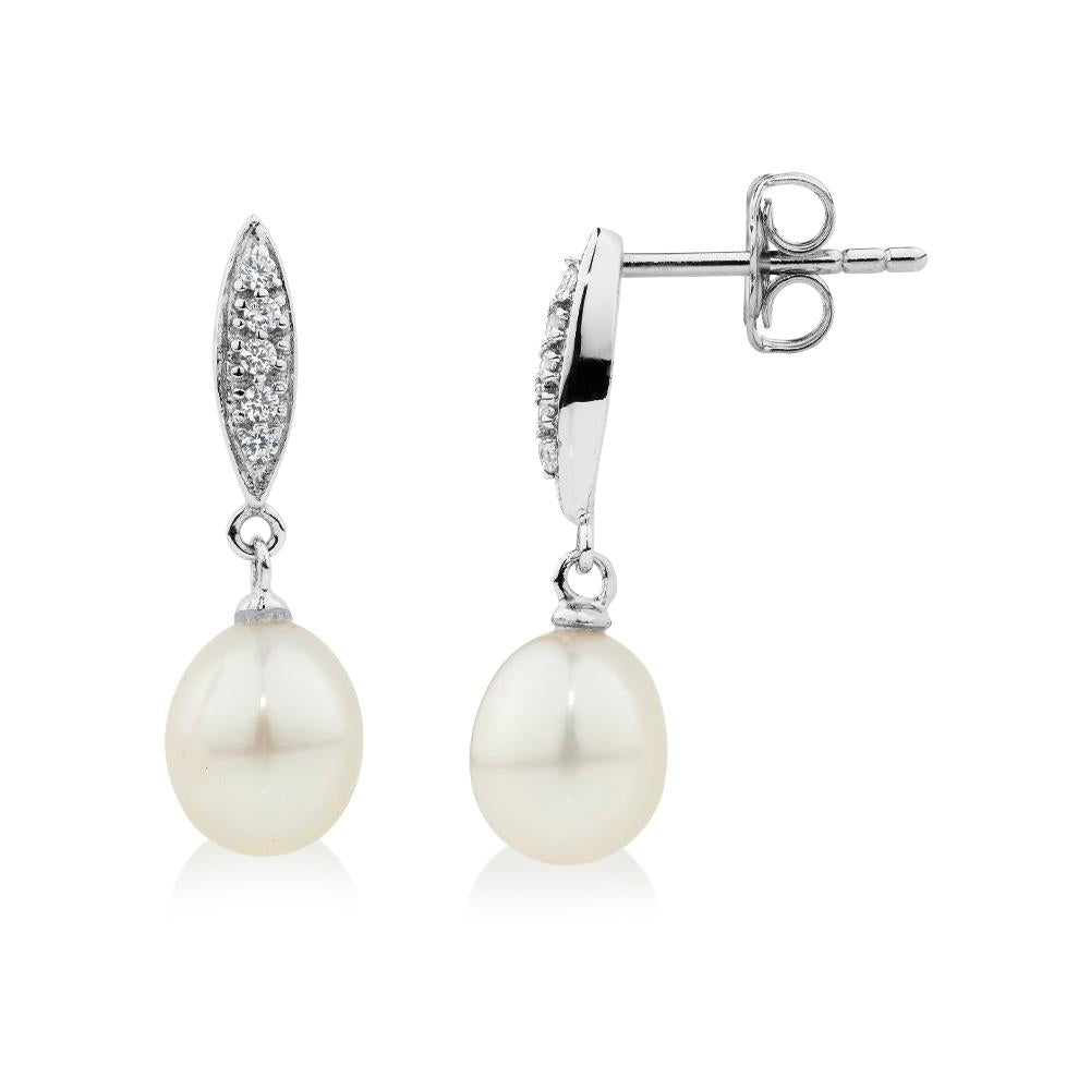 Cultured freshwater pearl drop earrings in sterling silver